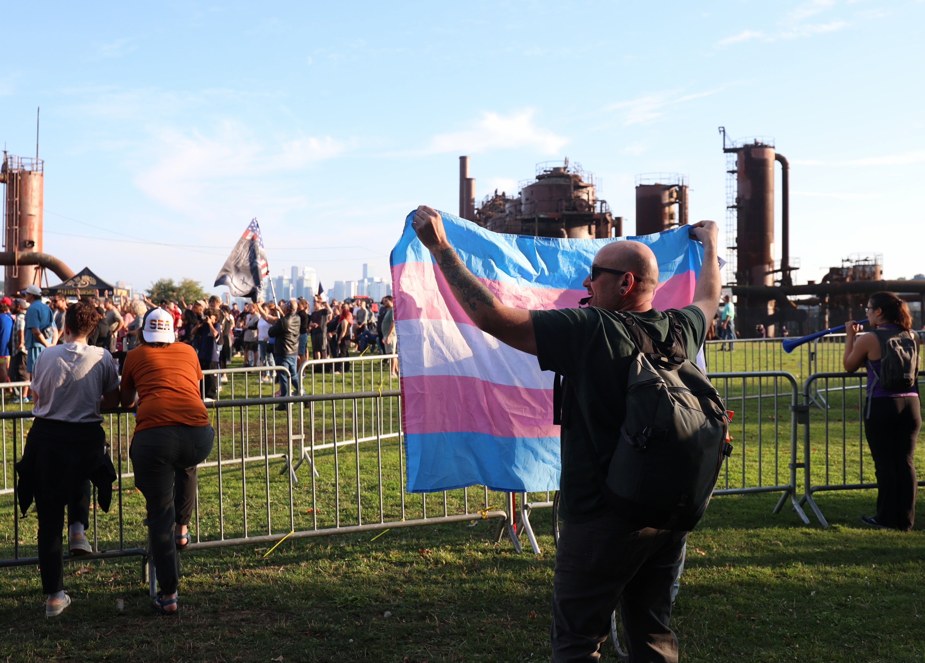 Protesters drown out Christian fascist concert in Gas Works Park with kazoos, trumpets,&nbsp;horns