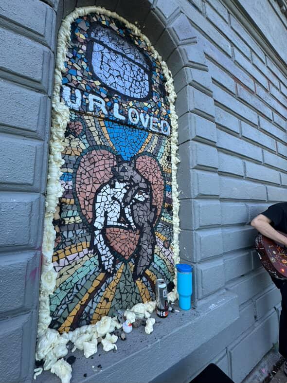 “Don’t become what you hate”: Squirrel mosaic next to Saint Rat stripped over&nbsp;territorialism