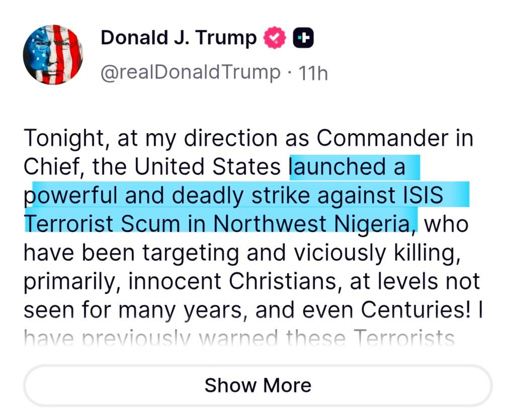 Trump bombs Nigeria on Christmas&nbsp;Day