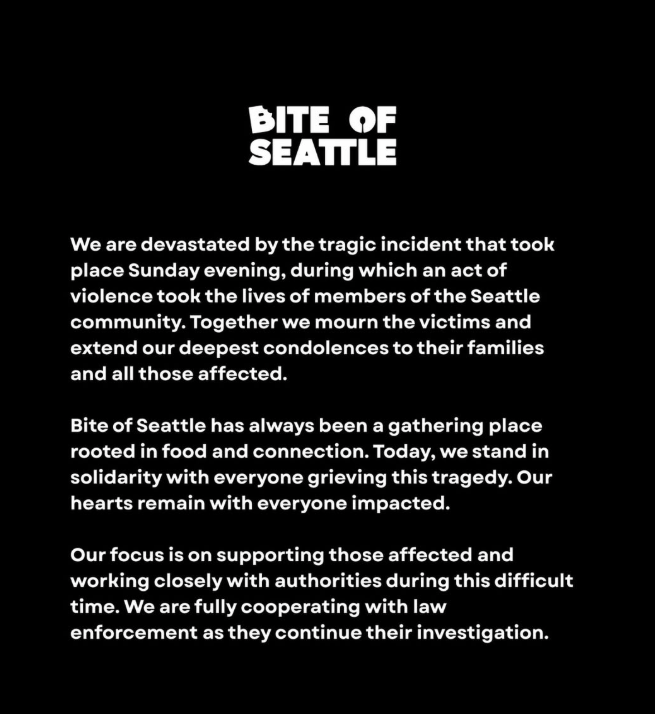 Bite of Seattle issues statement over 24 hours after Seattle Center shooting, claims to be focused on supporting impacted&nbsp;families