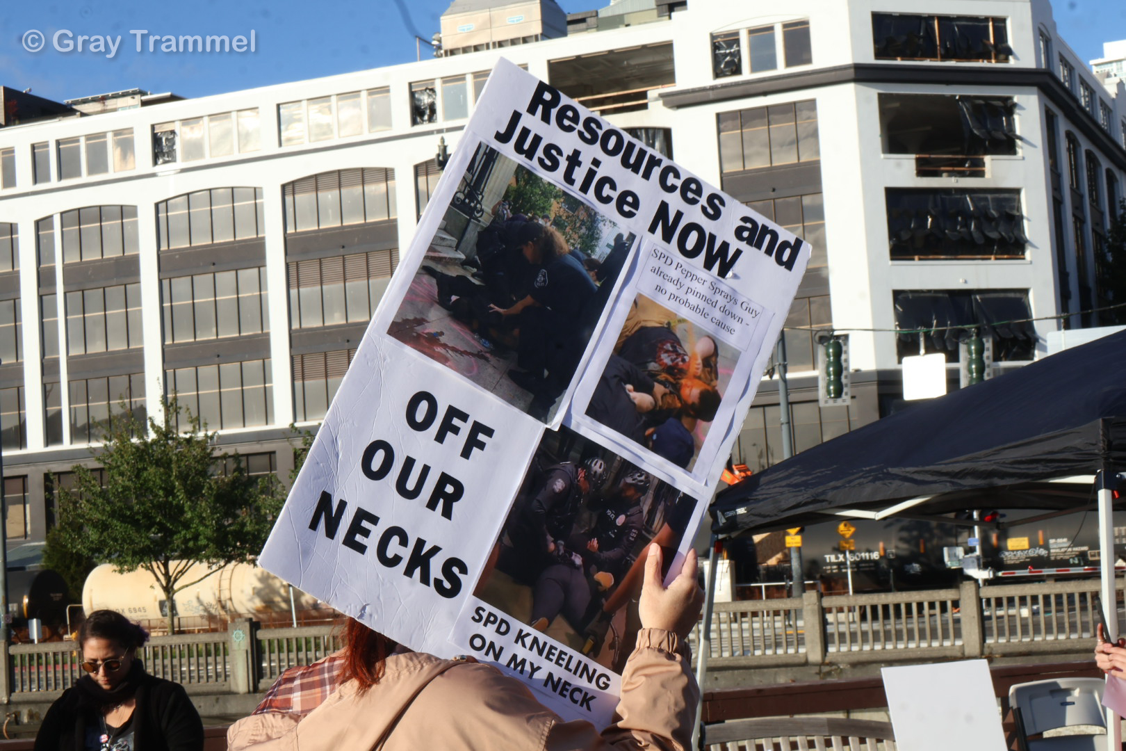 Seattle Alliance Against Racist and Political Repression demands police accountability outside of prosecutors’ conference